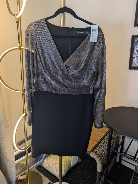 Ralph Lauren Dresses & Skirts - Ralph Lauren Black Dress with Metallic Bronze Wrap Bodice